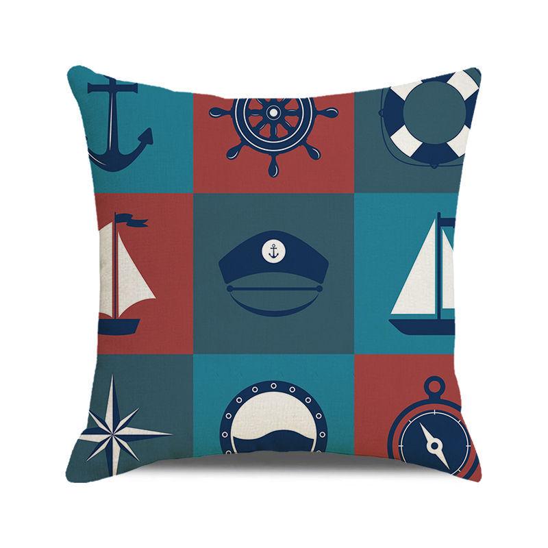 Watercolor Maritime-themed Logo Digital Printing Short Plush Pillow Covers for Car Sofa Office Cushion Cover Home Goods
