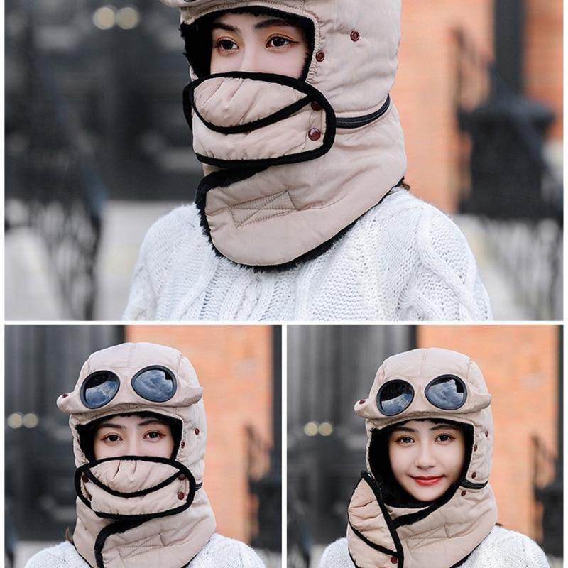 Winter Thermal Hat Scarf with Glasses Winter Pilot Hat Trapper Hats Goggle and Face Mask Outdoor Sport Ski Harsh Winter