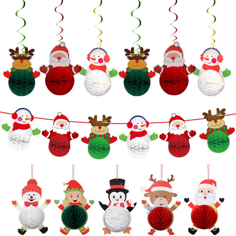 Christmas Decoration Honeycomb Ball Christmas Snowman Flag Paper Honeycomb Spiral Pendant Pendant Customization