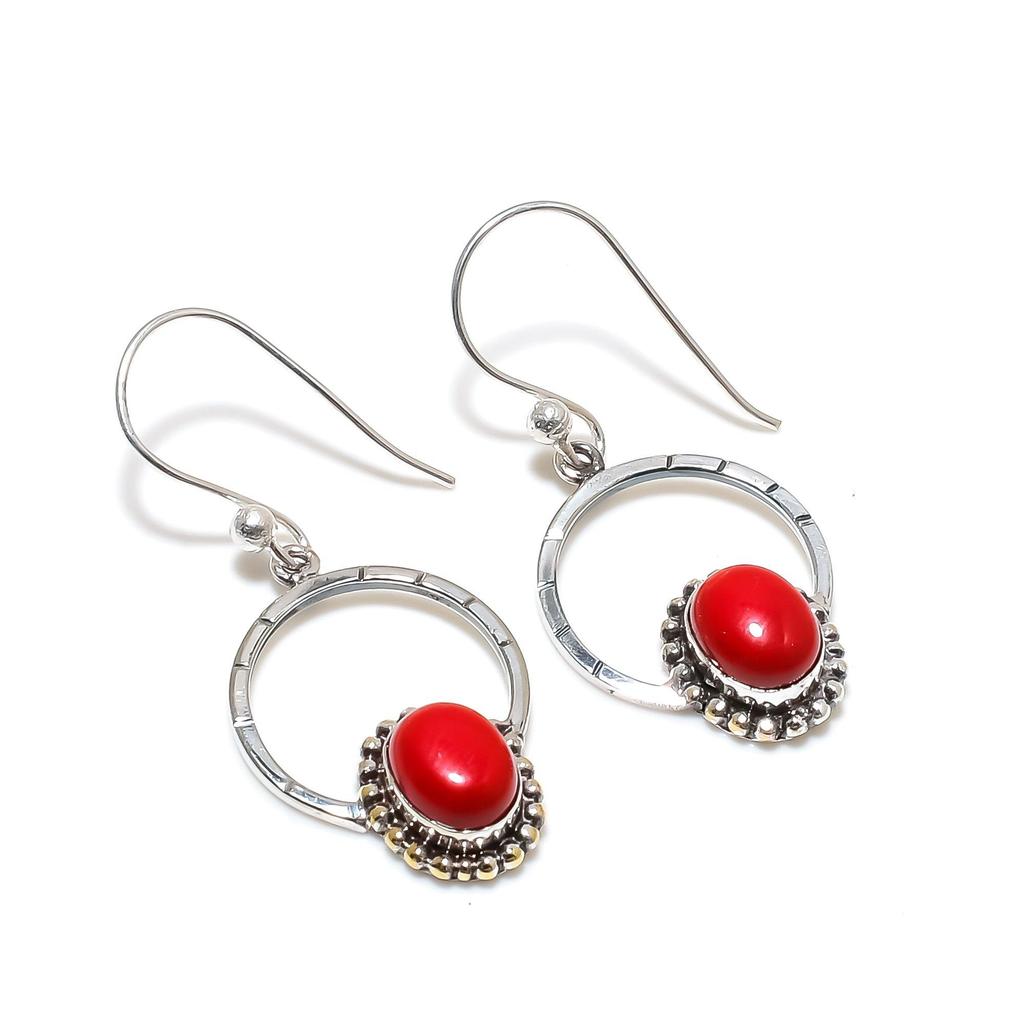 Cercei cu Piatră Prețioasă Coral Roșu Natural, Cercei din Argint Sterling 925, Cercei Atârnători Bijuterii Boho Handmade din Argint, Cadou de Ziua de Naștere Pentru Bărbați