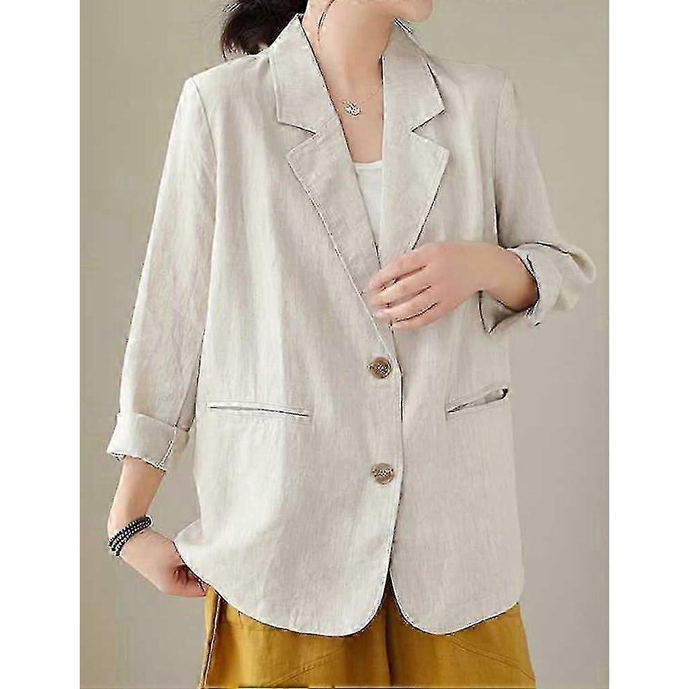 Cotton Linen Blazer for Women Spring Summer 2024 Long Sleeve Lightweight Business Casual Jackets Tops - POP