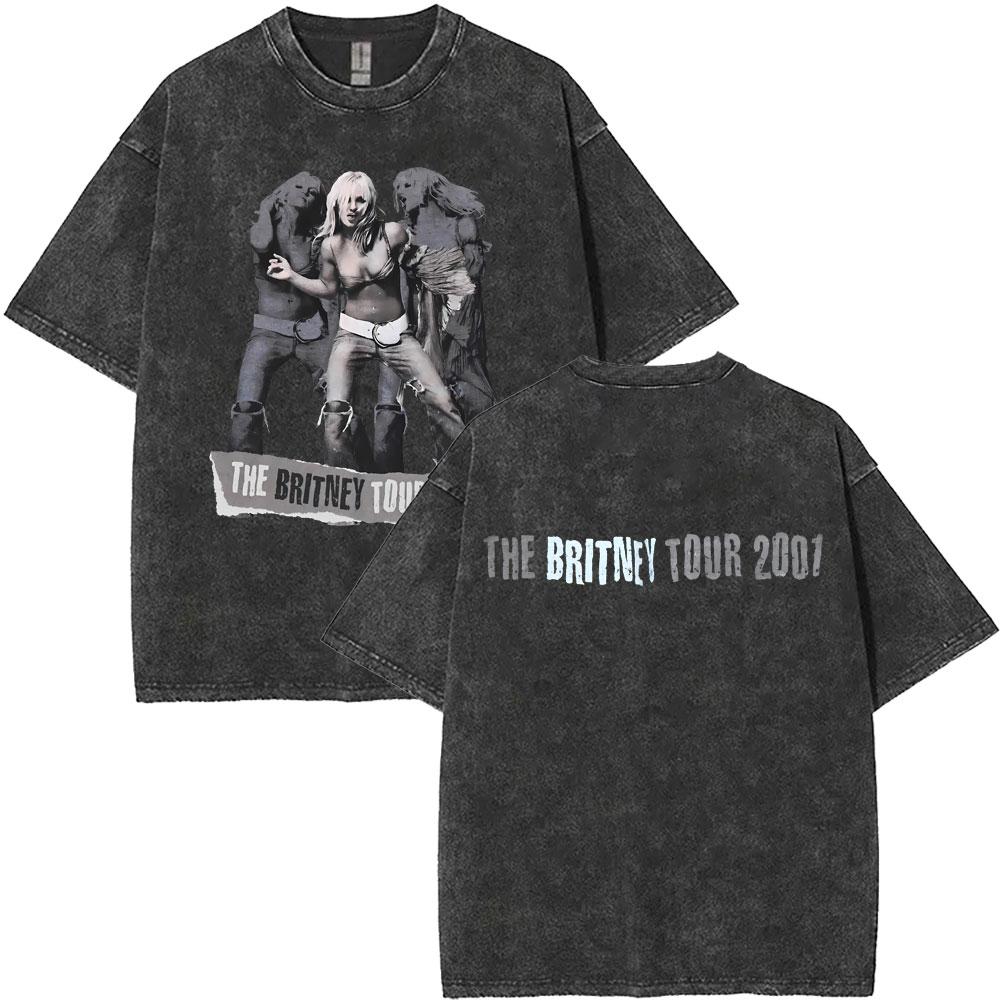 Limited Britney Spears Oops I Did It Again Tour  Vintage Washed T Shirt Summer Men Women High Quality Cotton Retro Tshirt
