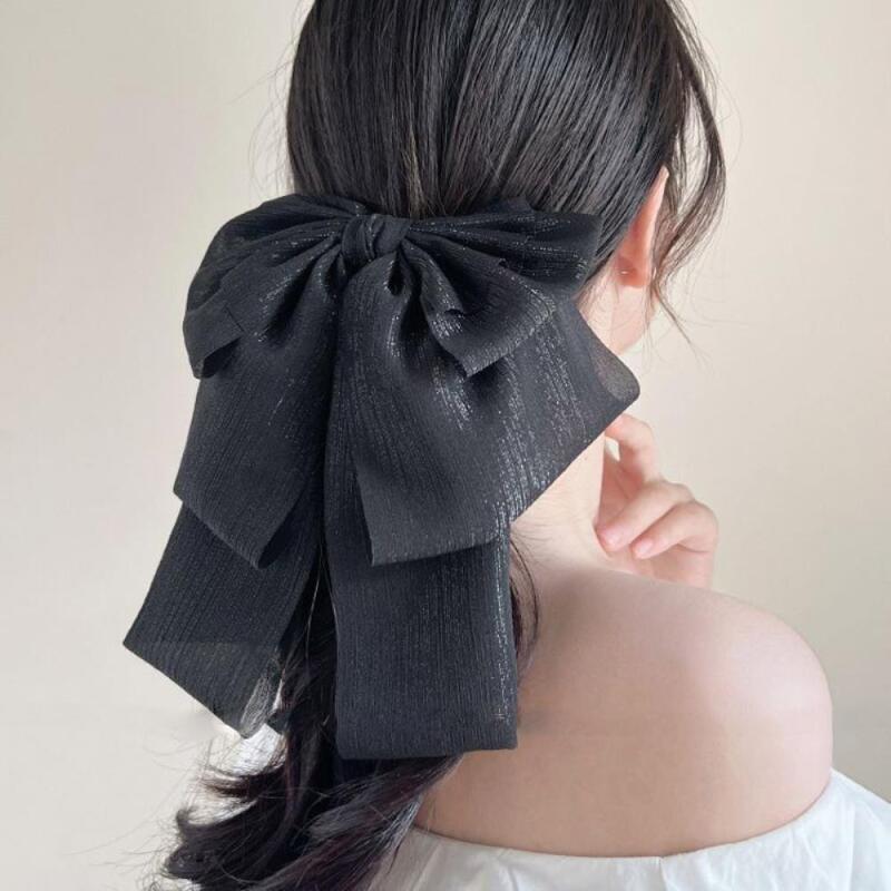 Oversized ribbon hairpin ballet core clip pearl chiffon black