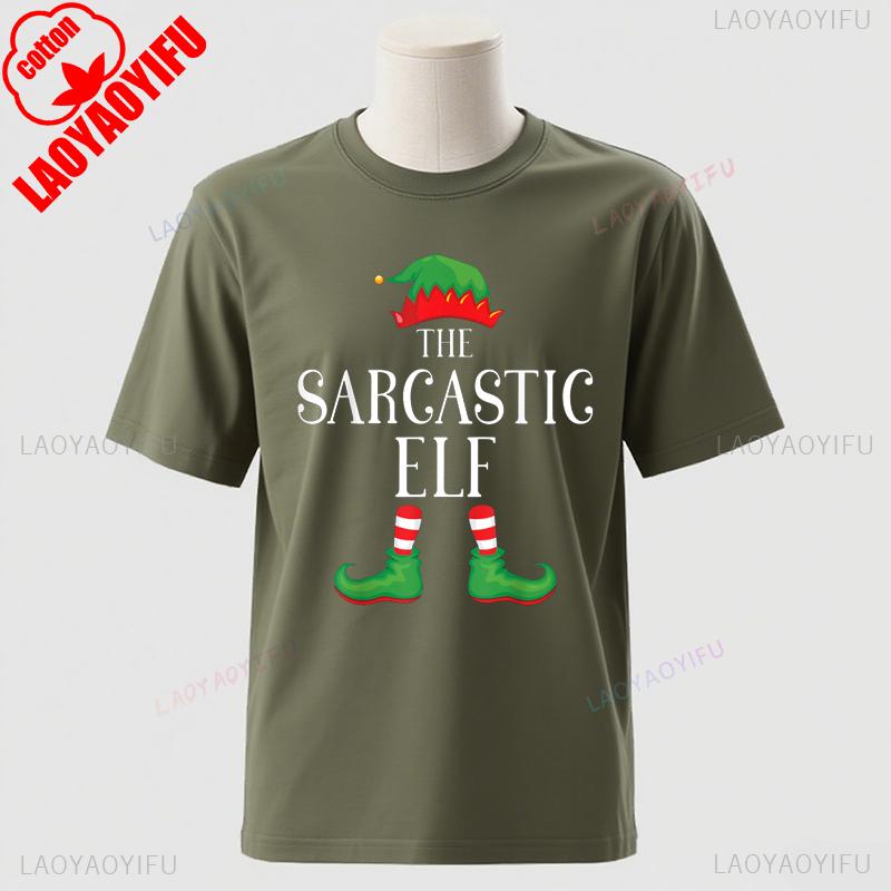 Sarcastic Elf Matching Group Xmas Funny Family Christmas TShirt Cotton Retro Street Fashion Short Sleeve Design Breathable Tee