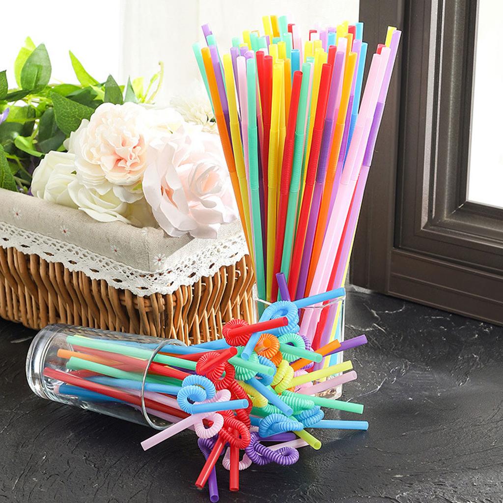 100Pcs Drinking Straws Colored Flexible Plastic Drinking Straws Disposable Straw 10'' Inches Tall Assorted Colors