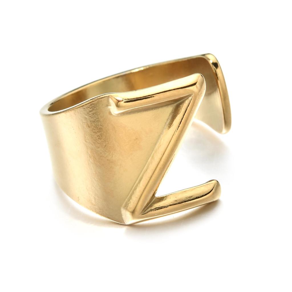 18K Gold Stainless Steel Letter Ring – Fashionable Open European & American Style, Women's Adjustable Titanium Steel Ring