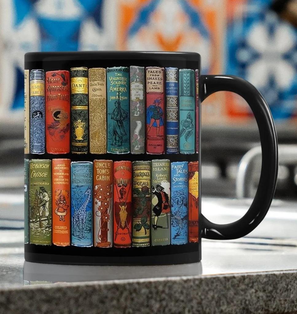 Book Lovers Bookshelf Ceramic Coffee Mark Mug Reading Library Bookshelf