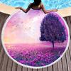 Purple Dreamy Scenery Print Round Beach Towel,Polyester Sand Resistant Beach Blanket,Absorbent Quick Dry Pool Towel Picnic Mat