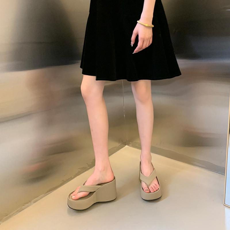 Fashion Women's Clip Toe Wedge Flip Flops 2025 Summer Chunky Platform Beach Sandals Woman Thick Sole High Heeled Slippers Slides