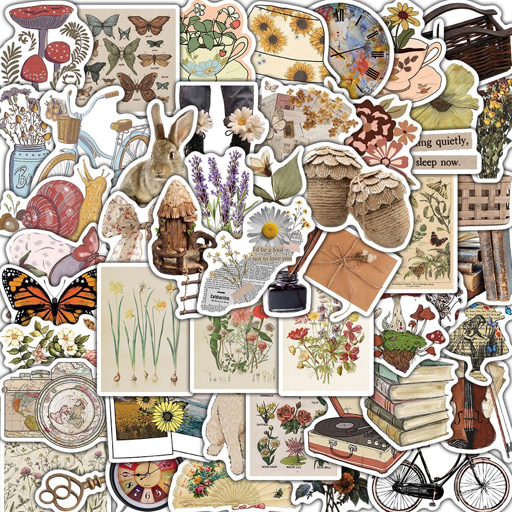 50PCS Retro Stickers Notebook Aesthetic Modern DIY Stationery Supplies PVC Bicycle Graffiti Cartoon Stationery Wall Sticker Gift
