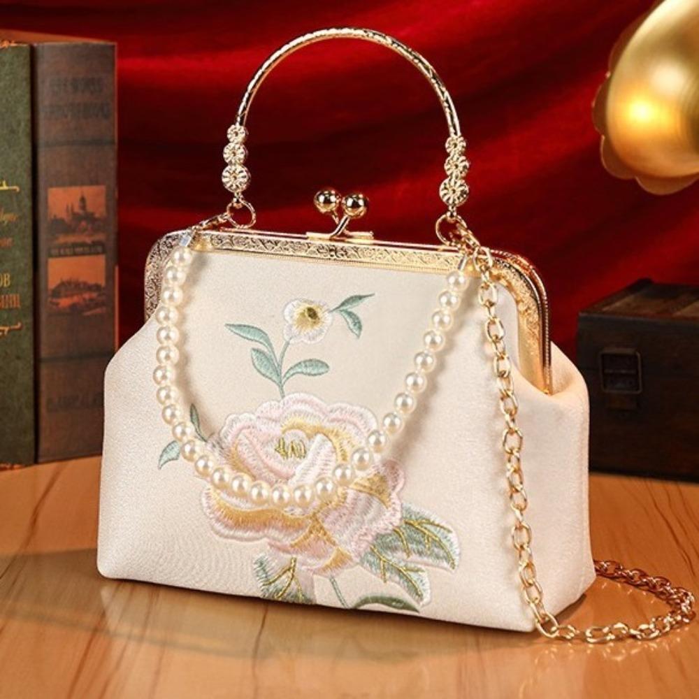 Popular Chinese Style Banquet Bag Embroidery Pearl Handle Qipao Bag High Capacity Trendy Crossbody Bag Women