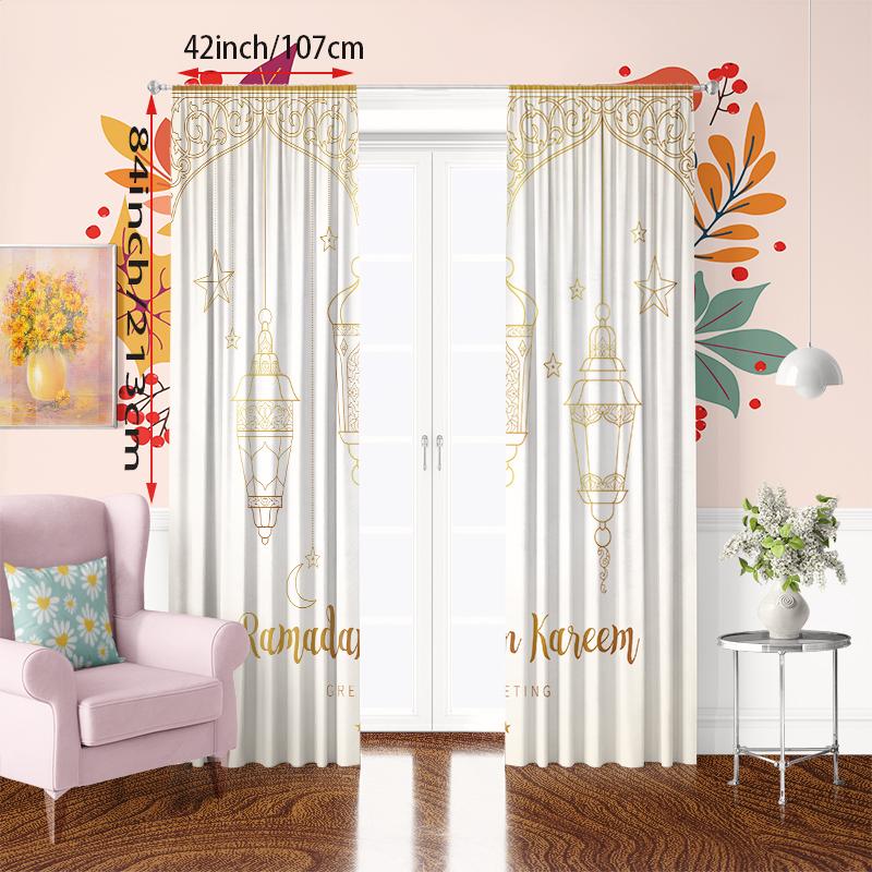 Ramadan Auspicious Curtain Living Room Bedroom Decorative Curtains Set Of 2 Made Polyester Decor