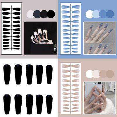 24Pcs/Set Long Coffin Fake Nails Bright Solid Color Press On Acrylic Nail Art Fake Nails Finished Wearing Manicure False Nails