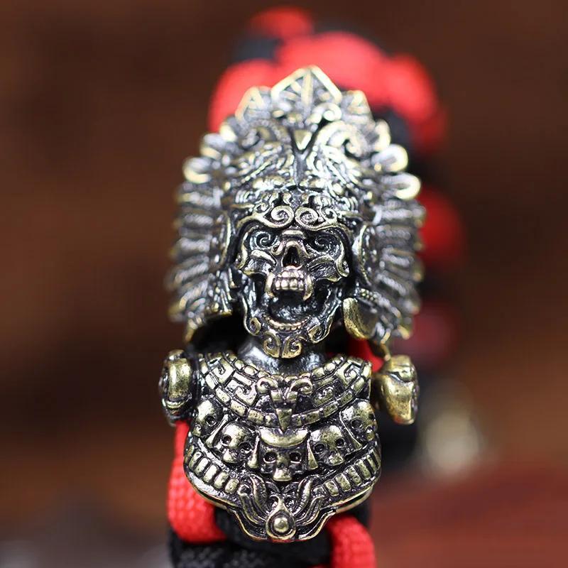 Chief Skull Head Brass Buckle EDC Outdoor DIY Woven Paracord Survival Bracelets Accessories Vintage Umbrella Rope Lanyard Beads