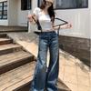 Tall Women's Velvet High-Waisted Straight-Leg Bell Bottom Jeans for Autumn/Winter