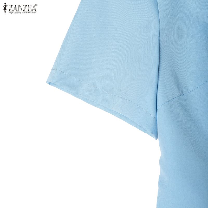 ZANZEA Women Casual Round Neck Solid Color Short Sleeve Dress