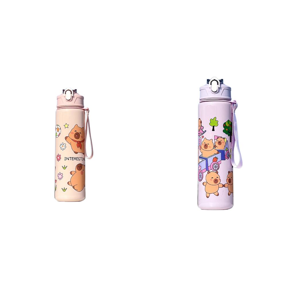 700ml Capybara Cute Sport Water Bottle with Straw Handle Large Capacity Drinking Kettle Outdoor Travel Water Cup Gym Fitness Jug