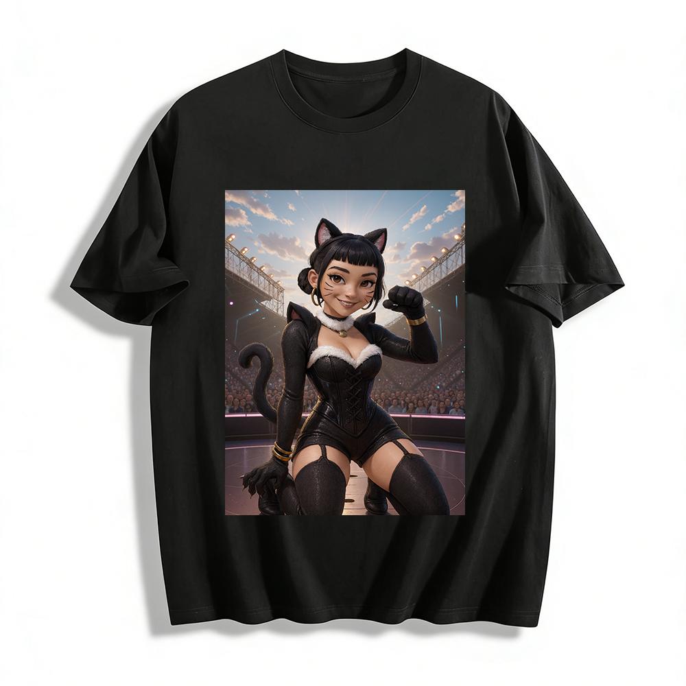 

Cute Cat Girl Anime Print Top Casual Slim Fit Daily T-Shirt Unisex Cartoon Style Tee Pure cotton T-shirt XXS