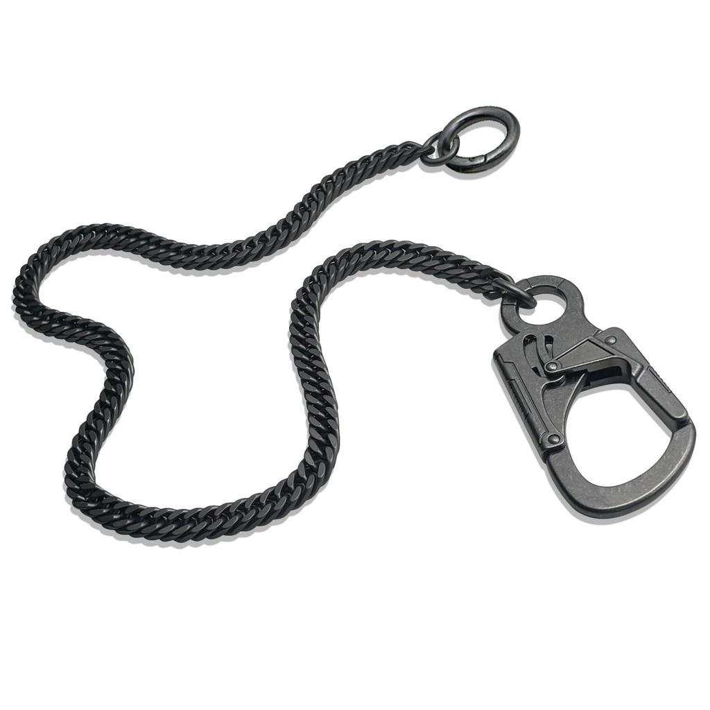 Ahiller 63cm Stainless Steel Wallet Chain with Double Lock and Alloy Design Men's Carabiner, Heavy-Duty (YK-Gunmetal)