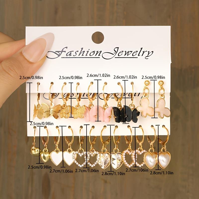 Fashion Acrylic Butterfly Pendant Earring Set Vintage Design Heart-shaped Pendant Hoop Earrings Women's Bohemian Summer Zircon