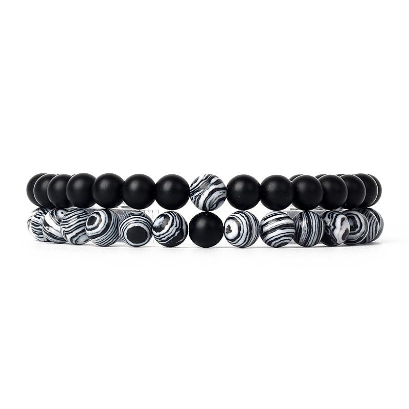 2pcs/Set Couples Distance Bracelets Tiger Eye Natural Chakra Lava Stone Beaded Yoga Bracelets for Men Women Elastic Rope Jewelry