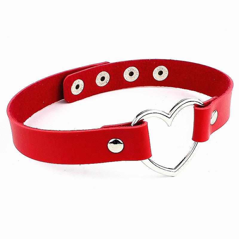 Four-Buckle Harajuku Punk PU Leather Peach Heart Necklace