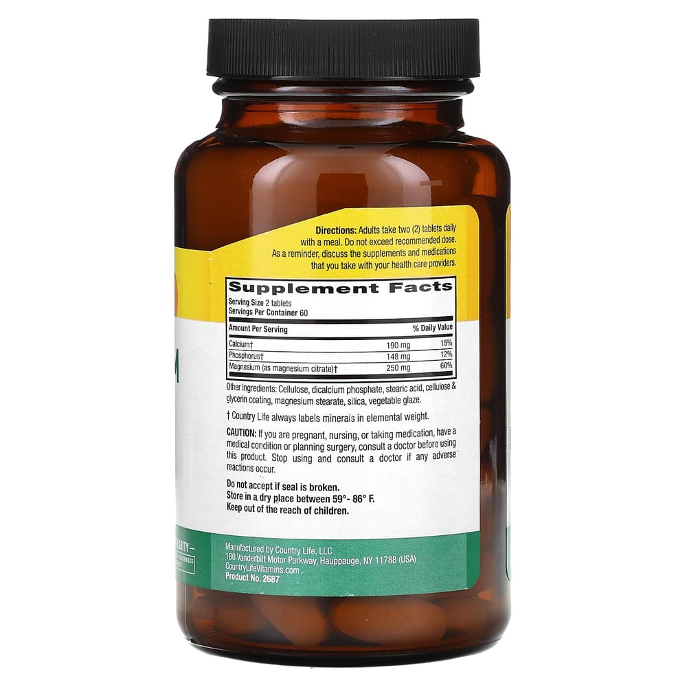 Country Life Magnesium Citrate 250mg, 120 Tablets