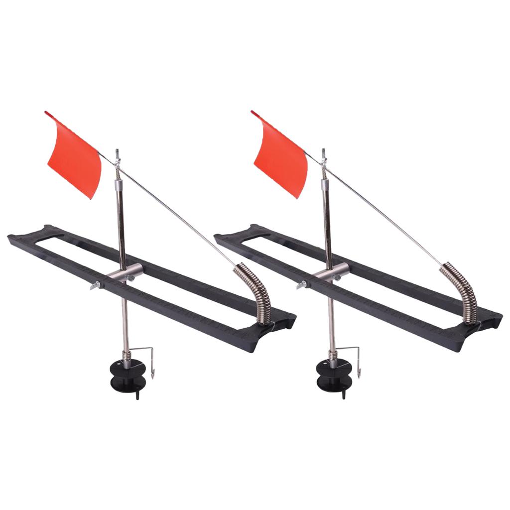 2 Pezzi Tip Up da Pesca sul Ghiaccio Pieghevole con Bandierine Arancioni Binario Tip Up Strumento Compatto per Canne da Ghiaccio Accessori da Pesca sul Ghiaccio Durevole