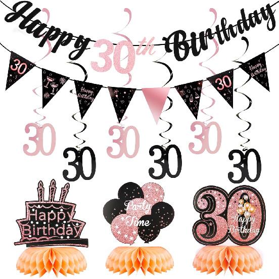 50th Birthday Decorations for Women Pre Assembled Rose Gold Happy 50th Birthday Banner, Hanging Swirls and Table Honeycombs Centerpieces for Her 50th Rose Gold 30th