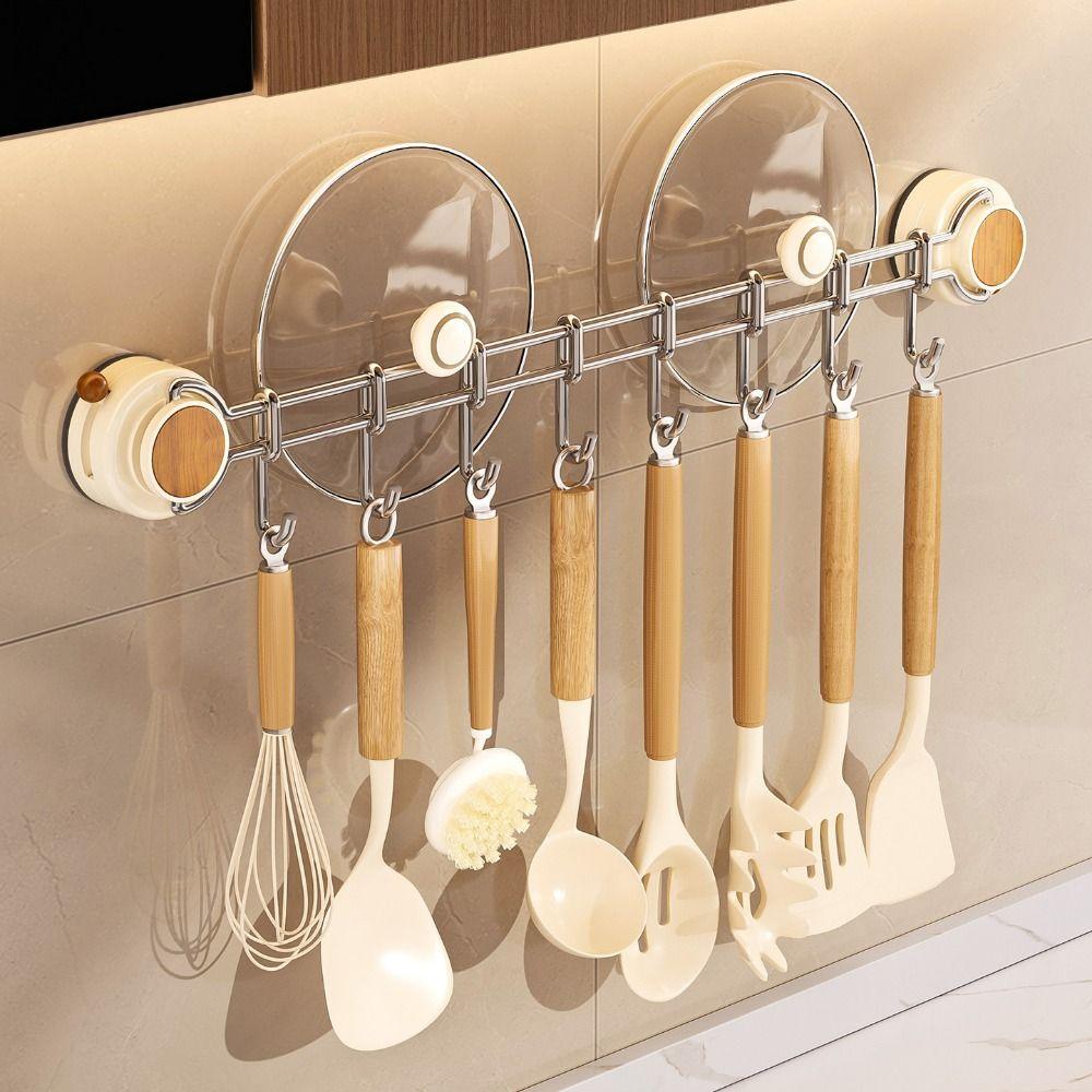 Adjustable Suction Cup Kitchen Hook Sliding Flatware Storage Rack Cooking Utensils Hanger  Coat