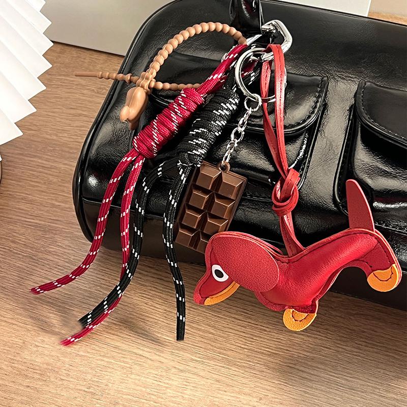 

Yogodlns 1PC Womens Handbag Pendants Vintage PU Leather Sausage Dog Chocolate Charms Accessories For Bags one size