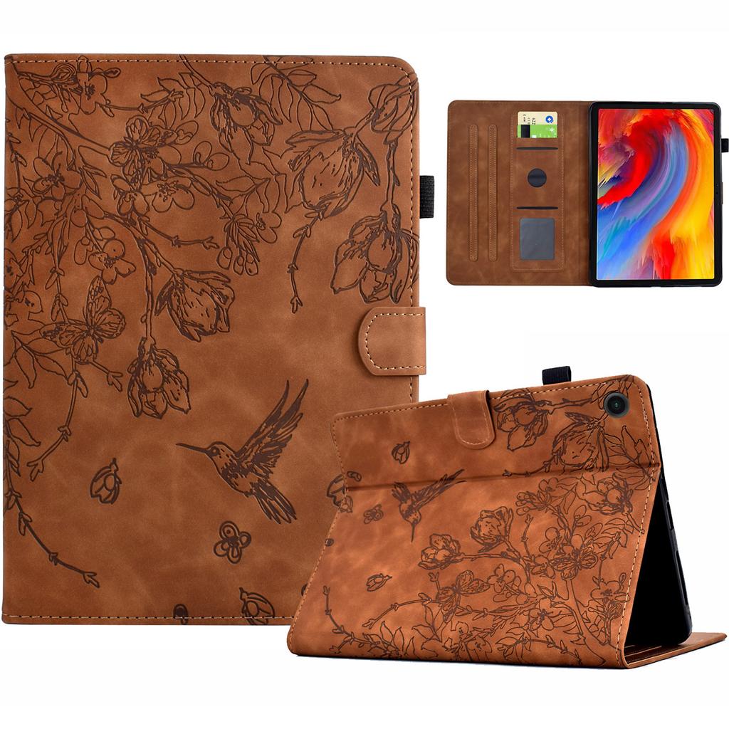 For Lenovo Tab M10 Plus (3rd Gen) Case Flower Bird Imprinted Card Holder Leather Tablet Cover