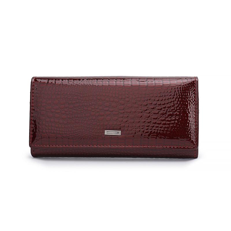 

Российский модный женский длинный кошелек из натуральной кожи с магнитной застежкой малиновый