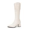 Women's Mid-Heel Long Boots - Autumn/Winter Fashion, Thick Heels, Zippered V-Neck, Soft Leather, Pointed Toe, Not Over-the-Knee.