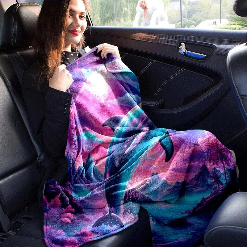 1pc Dolphin Printing Lightweight Flannel Blanket, Comfortable and Warm Blanket, for Camping Sofa Bed and Couch Office, Gift