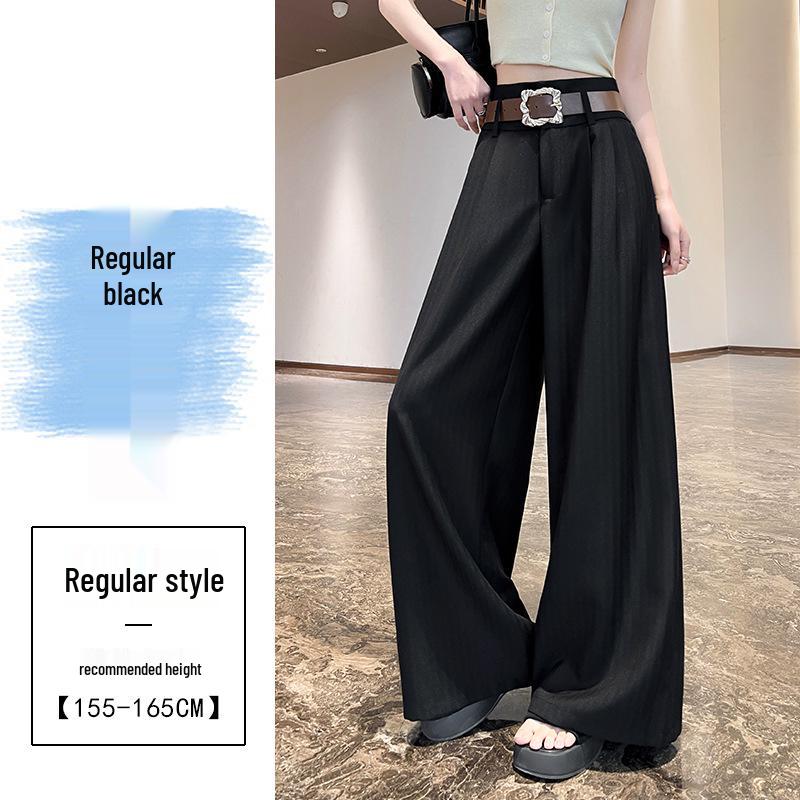 

Women s High-Waisted Striped Wide-Leg Pants with Belt - Casual, Loose, Floor-Length Style Small чорний