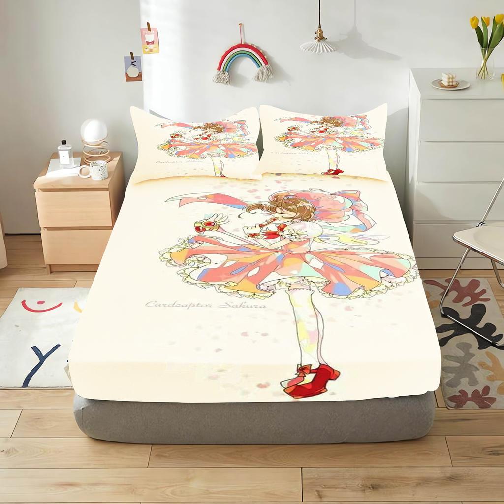 Cardcaptor Sakura Cartoon Fitted Sheet Cover for Teenager, Elastic Bedding, Cute Digital Printing Sheets, Bedding Children