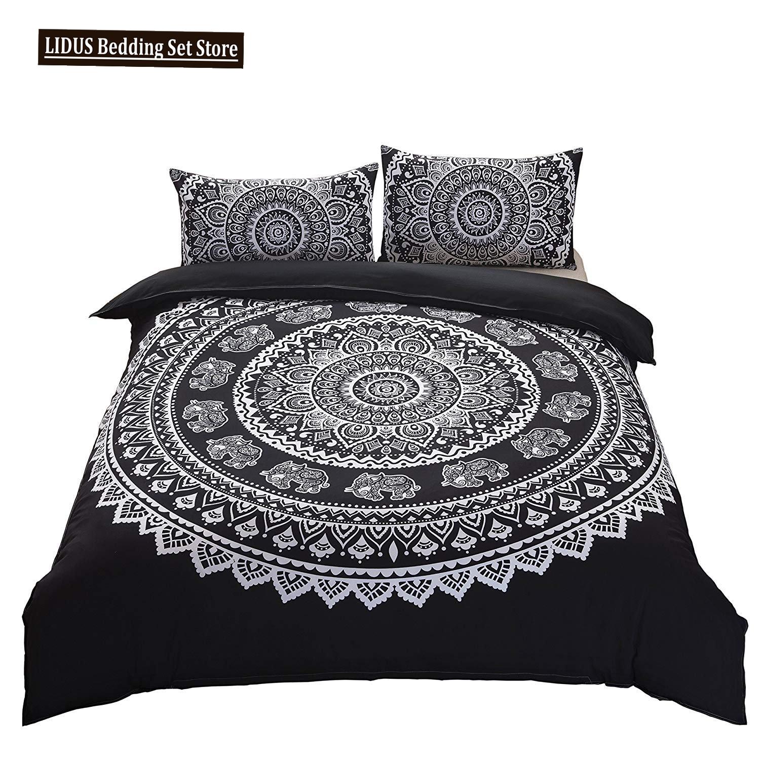 

Bohemian Mandala Duvet Cover Boho Chic Hippie Bedding Mandala For Aducts Boys Girls Black White Bedroom Decoration Queen King EU single(135x200cm)