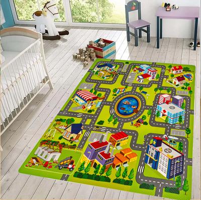 Stadtplan Spielteppich für Kinderzimmer Bunte Stadtstraßen-Strecken Teppich Spielzeugautos Interaktiver Spielzimmer-Bodenbelag Kinderzimmer Kleinkind Schlafzimmer