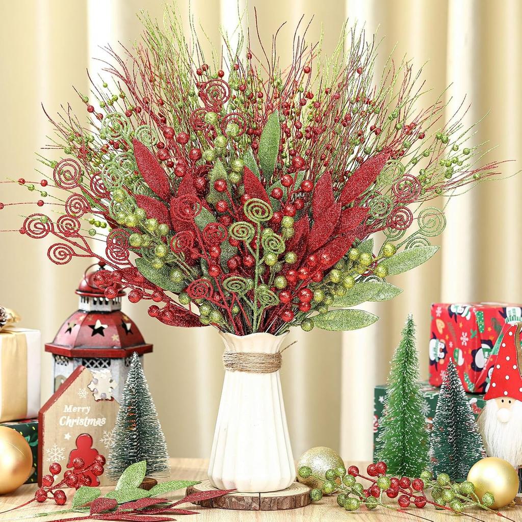 16Pcs/Set Artificial Berry Bouquet Christmas Tree Decoration Pendant for Home Room Vase Decor New Year Gift Ornaments Accessory