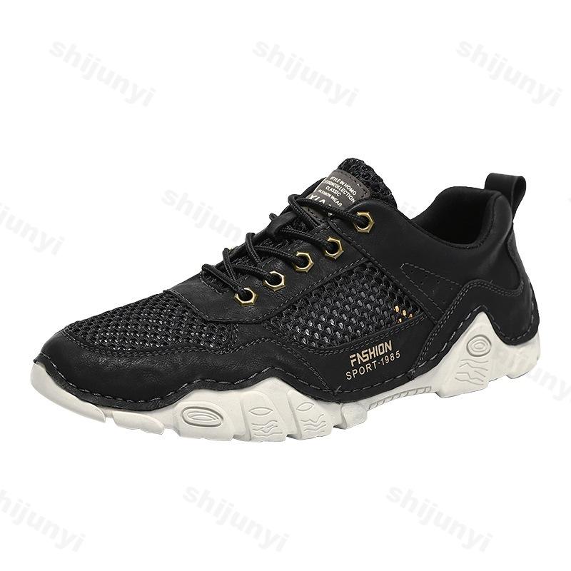 Fashion 2025 New Outdoor Men's Fashion Trend Lace-up Shoes Summer Mesh Breathable Casual Comfortable Lightweight Hiking Flat Sneakers