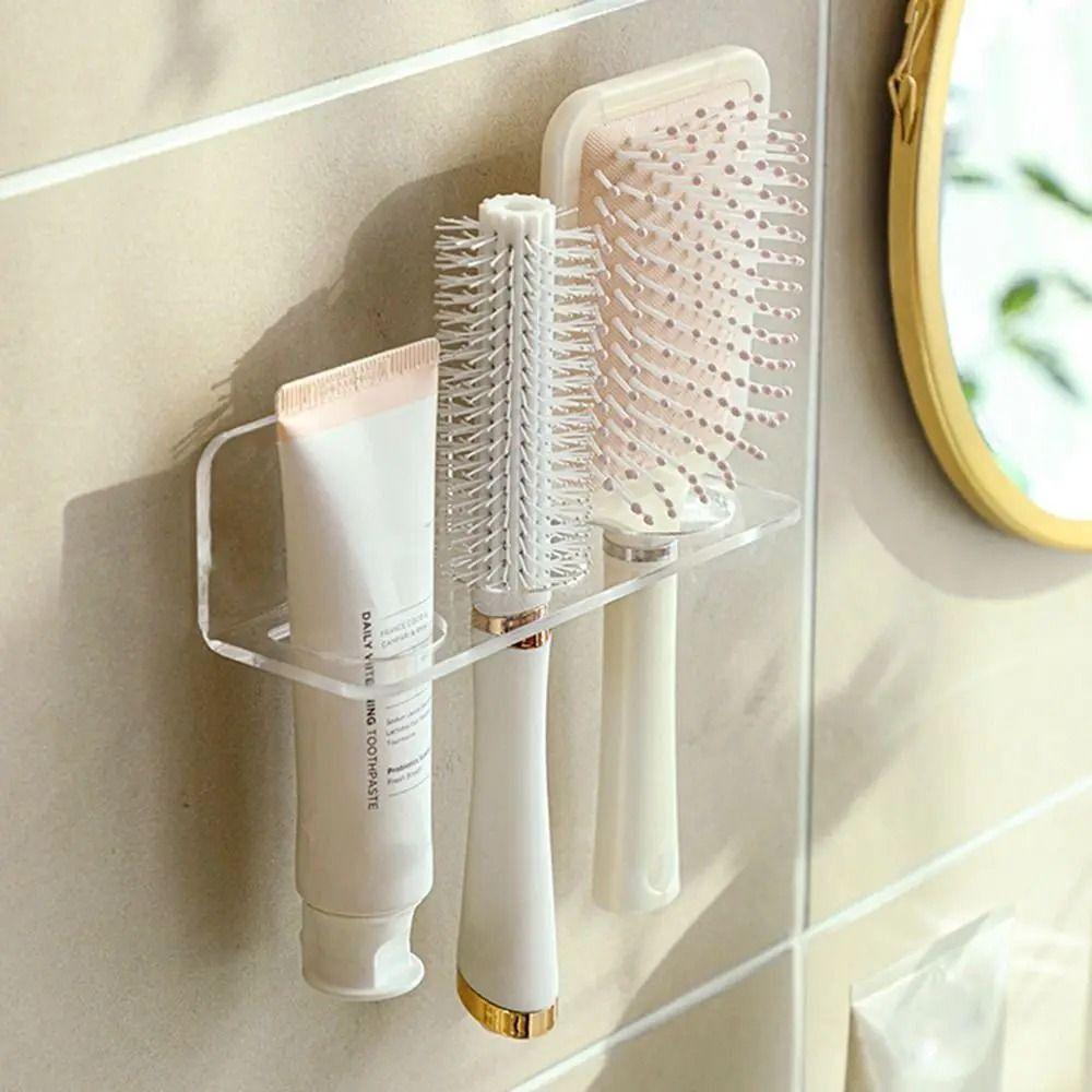 2Pcs Clear Hair Brushes Rack Wall Mounted Toilet Storage Shelf Bathroom Comb Holder  for Home