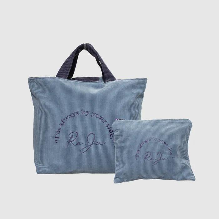 Corduroy Reversible Shopper Bag With Pouch_Blue