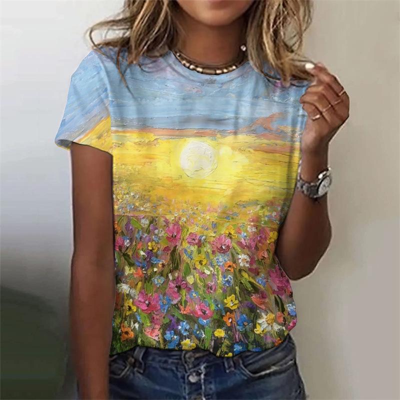 Plant Printed Harajuku 3D Summer Top Women's Colorful Floral Short Sleeved T-shirt