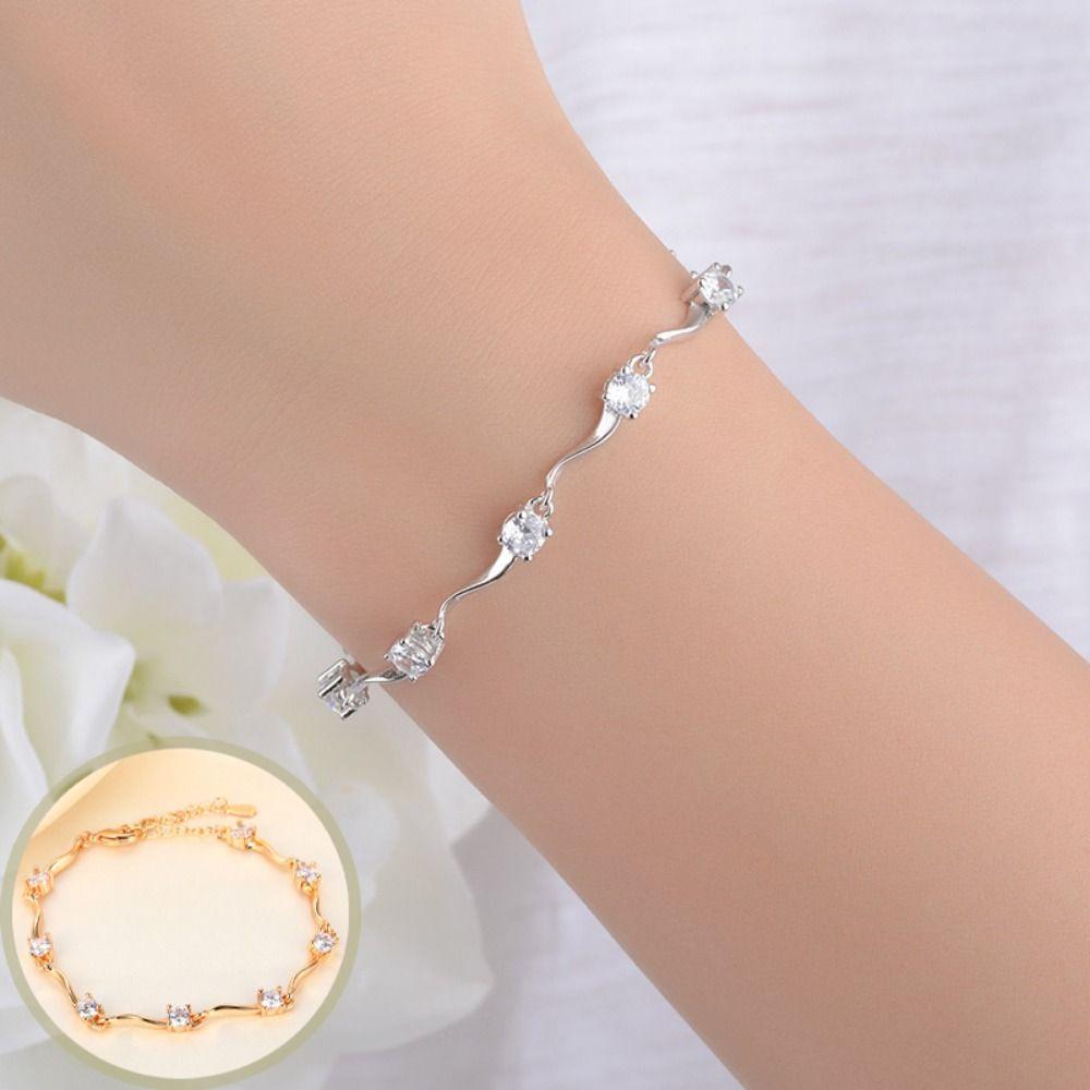2pcs Thin Couple Bracelets Rhinestone Light Luxury Bracelet Trendy Crystal Wave Bracelet  Friends