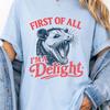 Comfort Colors Funny Rat Shirt, Sarcastic Tee, First Of All I’m A Delight Shirt, Vintage Possum Style Tee, Funny Women's Tshirt, Meme Lovers