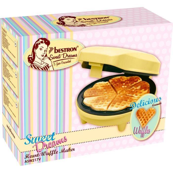 Bestron Gaufrier Pour Gaufres Classiques En Forme De Cœur, Gaufrier Avec Revêtement Anti-adhésif, 700 Watts, Couleur: Jaune