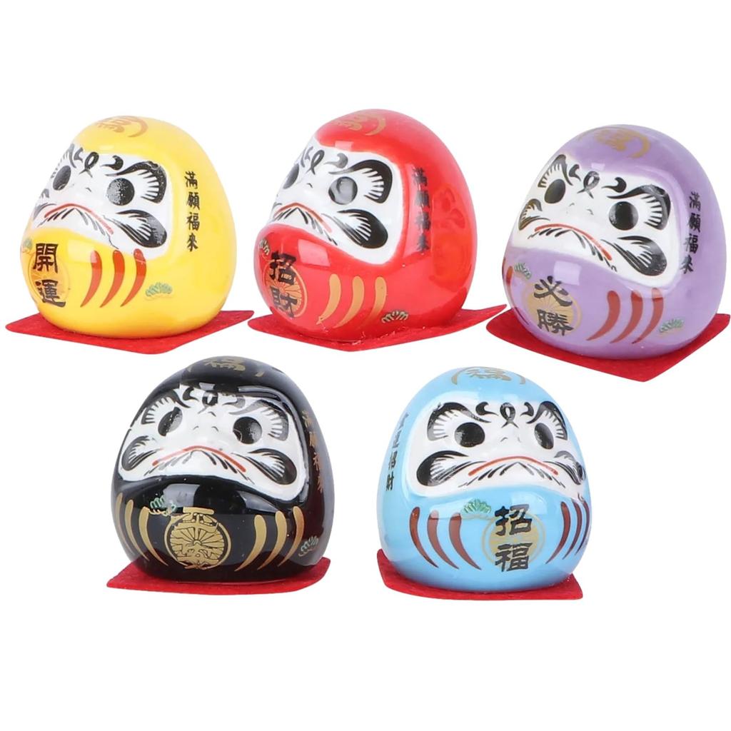 NOELAMOUR Mini Daruma Prosperity Cute Car Gift for Foreigners 5-Piece Figurine, Ceramic, Celebration, Decoration,