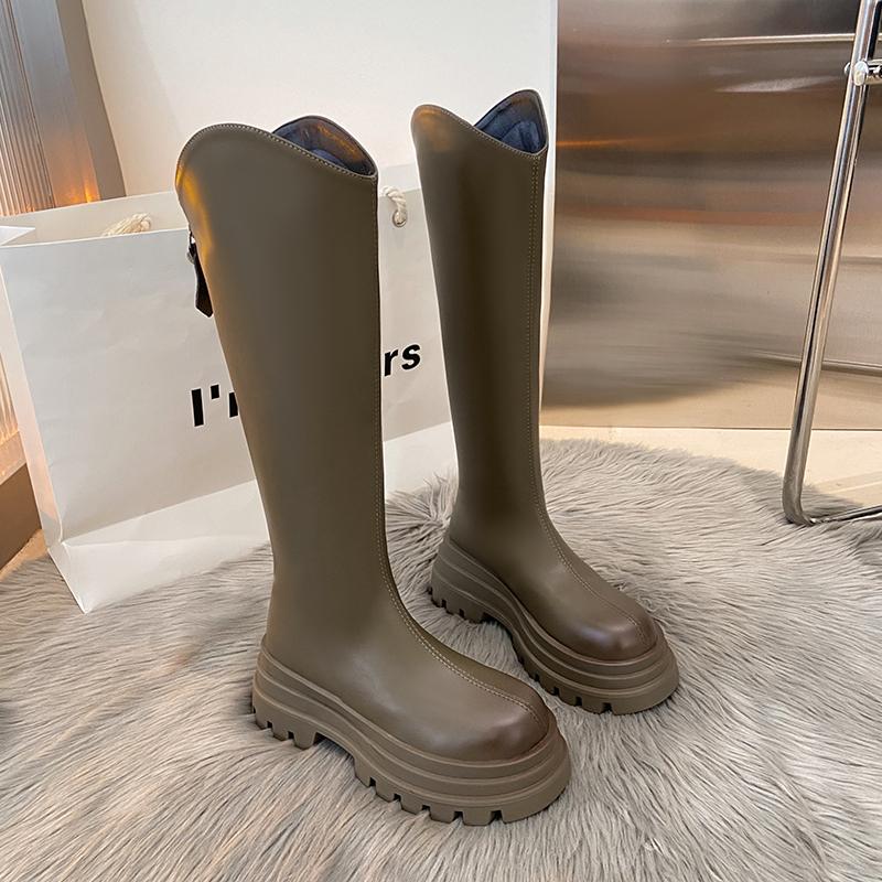 Platform Thick Heels Women Knee High Boots Fashion Stretch Slim Long Booties Street Style Winter Design Shoes De Mujer