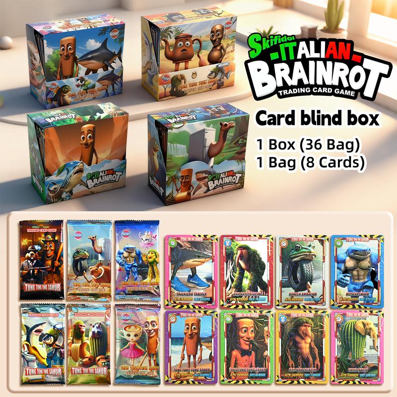 Non-Toxic 8/288Pcs Italian Brainrot Collection Cards Tungtungtung Sahur Tralalero Tralala-Children'S Fans Card Game Toy Trading Cards Gift